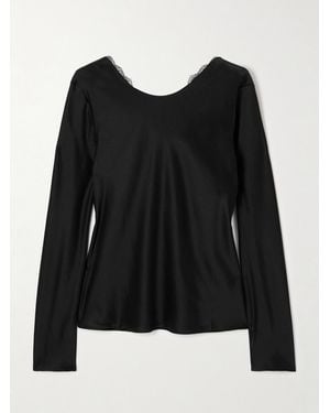 Leset Barb Draped Lace-Trimmed Satin Blouse - Black