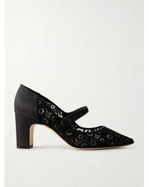 Manolo Blahnik Campariba 70 Satin-Trimmed Lace Mary Jane Court Shoes - Black