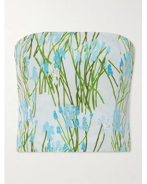 BERNADETTE Lena Cropped Strapless Floral-Print Woven Top - Green