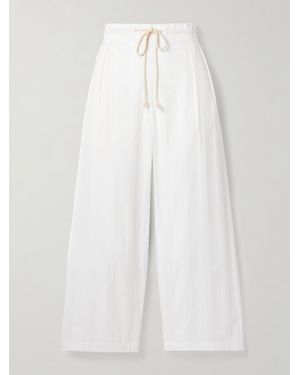 Maria McManus Pleated Striped Organic Cotton-Jacquard Wide-Leg Trousers - White
