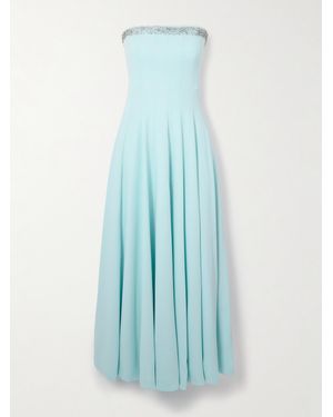 Costarellos Aldina Strapless Pleated Crystal-Embellished Crepe Midi Dress - Blue