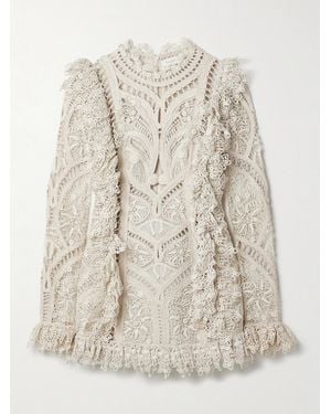 Zimmermann Illuminate Cornelli Ruffled Linen And Silk-Blend Guipure Lace Mini Dress - Natural