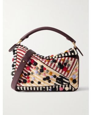 Loewe Puzzle Kleine Schultertasche Aus Besticktem Canvas Mit Lederbesätzen - Blau