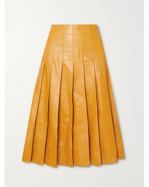 Loro Piana Pleated Leather Skirt - Yellow