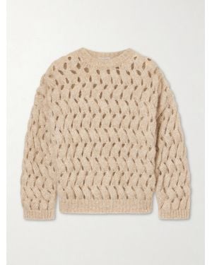 Brunello Cucinelli Sequin-Embellished Open-Knit Mohair-Blend Jumper - Natural