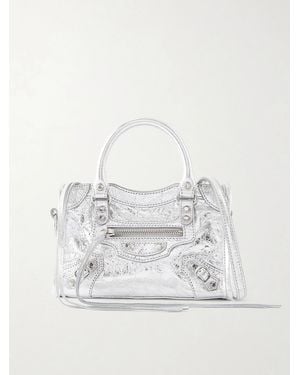 Balenciaga Le City Nano Embellished Crinkled-Leather Shoulder Bag - White