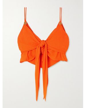 Loewe Paula's Ibiza Cropped Tie-Detailed Embellished Jersey Top - Orange