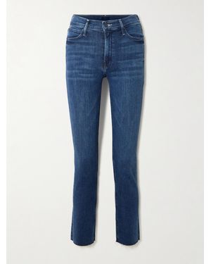 Mother The Dazzler Ankle Halbhohe Jeans Mit Schmalem Bein Und Fransen - Blau