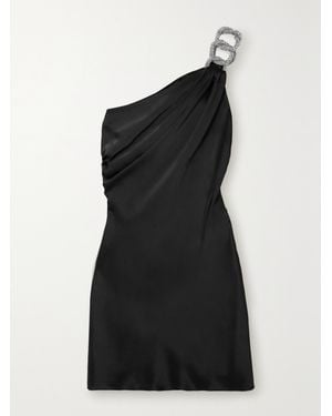 Stella McCartney Falabella One-Shoulder Crystal-Embellished Satin Mini Dress - Black