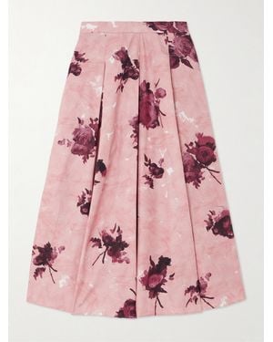 Erdem Pleated Floral-Print Cotton-Poplin Midi Skirt - Pink