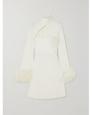 16Arlington Odessa Cutout Feather-Trimmed Satin Mini Dress - White