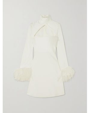 16Arlington Odessa Cutout Feather-Trimmed Satin Mini Dress - Natural