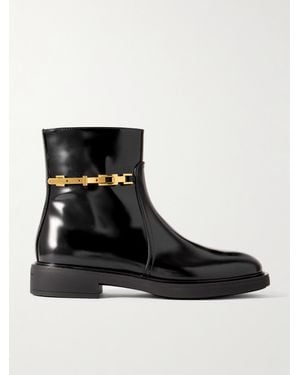 Gianvito Rossi Dover Embellished Glossed-Leather Ankle Boots - Black