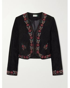 RIXO London Oliwia Embellished Suede Evening Jacket - Black