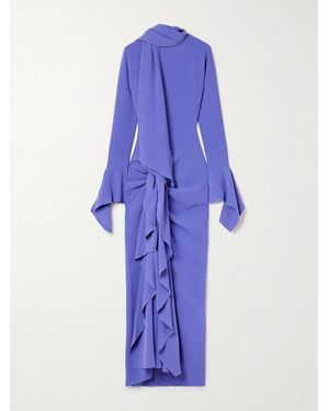 Solace London Nella Draped Ruched Crepe Maxi Dress - Blue