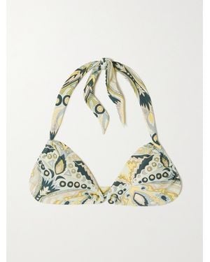 Cult Gaia Avis Printed Recycled Halterneck Bikini Top - Metallic