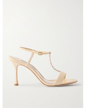 Manolo Blahnik Imbosan Button-Detailed Leather Sandals - Natural