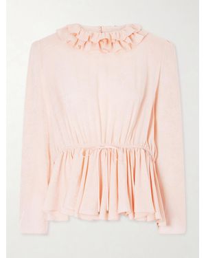 Chloé Ruffled Tie-Detailed Floral Silk-Jacquard Blouse - Pink