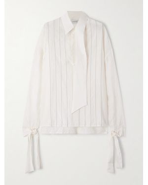 Lanvin Scarf-Detailed Embroidered Silk-Twill Shirt - White