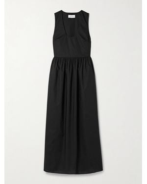 Matteau Gathered Organic Cotton-Poplin Midi Dress - Black