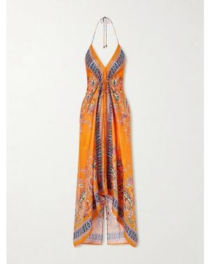 Etro Paisley-Print Silk-Twill Halterneck Maxi Dress - Orange