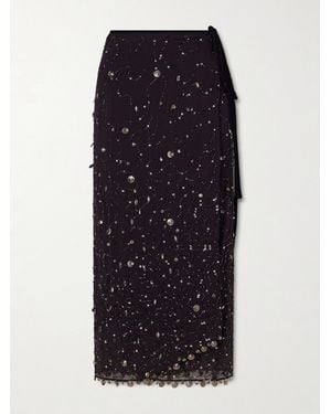 STAUD Mer Embellished Chiffon Midi Wrap Skirt - Blue