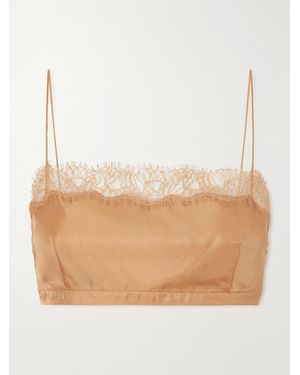 Ulla Johnson Leiko Cropped Chantilly Lace-Trimmed Silk-Twill Top - Natural