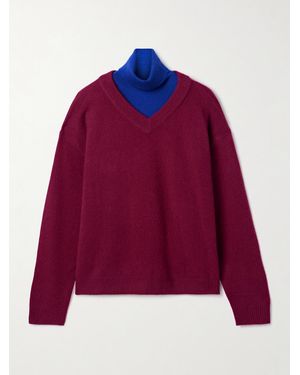 STAUD Doris Layered Two-Tone Cashmere Turtleneck Sweater