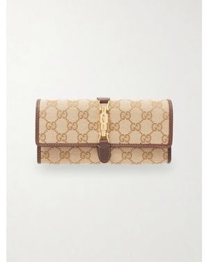 Gucci Jackie Leather-Trimmed Canvas-Jacquard Wallet - Natural