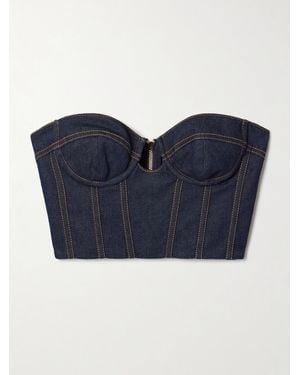 Zimmermann Crush Cropped Denim Bustier Top - Blue