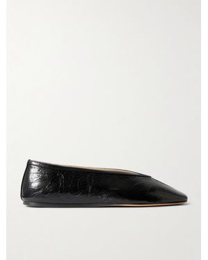 Le Monde Beryl Luna Crinkled-Leather Ballet Flats - Black