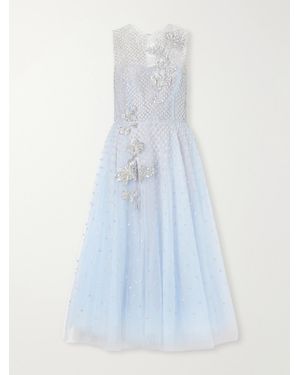 Oscar de la Renta Layered Crystal-Embellished Organza And Tulle Midi Dress - Blue