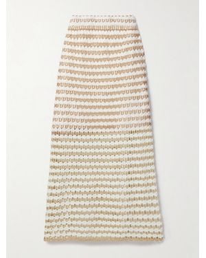Zimmermann Tallow Striped Crocheted Cotton-Blend Midi Skirt - Natural