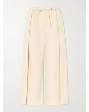 Loewe Paula's Ibiza Pleated Cropped Cotton Wide-Leg Trousers - Natural