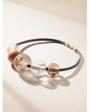 Marisa Klass 18-Karat, Leather, Quartz, And Sunstone Necklace - Natural