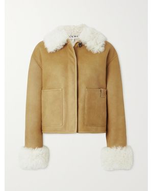 Loewe Shearling-Trim Patch-Pocket Leather Jacket - Natural