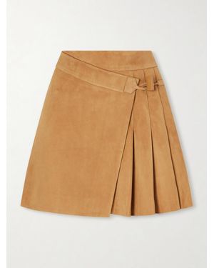 Loewe Pleated Suede Mini Wrap Skirt - Natural