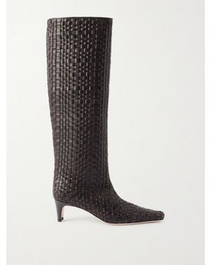 STAUD Wally Kniehohe Stiefel Aus Geflochtenem Leder - Schwarz
