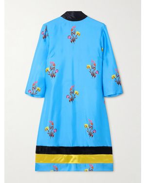 Marni Velvet-Trimmed Floral-Print Silk-Twill Mini Dress - Blue