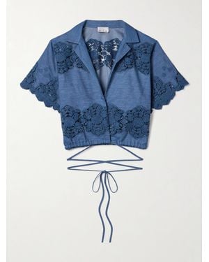 Miguelina Brooklyn Oberteil Aus Baumwoll-Chambray Mit Besätzen Aus Guipure-Spitze Und Wickeleffekt - Blau