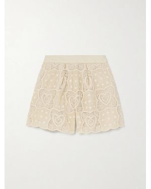 Zimmermann Wanderlust Crocheted Embroidered Cotton-Blend Shorts - Natural