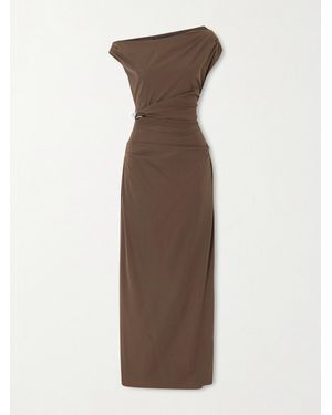 SIR. Sol Gathered Embellished Shell Midi Dress - Brown