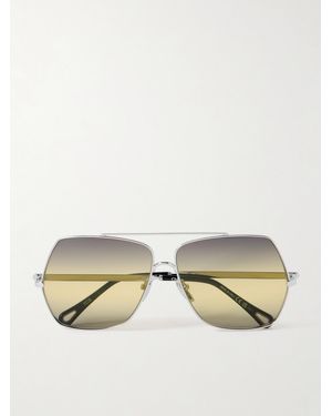 Chloé Silberfarbene Oversized-Pilotensonnenbrille - Natur