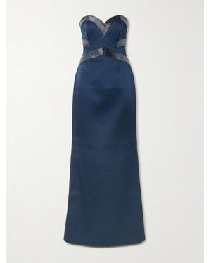 Rebecca Vallance Elivera Strapless Bead-Embellished Satin Gown - Blue