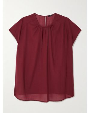 JOSEPH Broca Gathered Wool-Blend Crepe Blouse