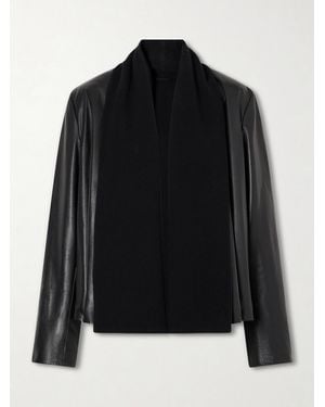 TOTEME Scarf-Detailed Wool-Trimmed Leather Jacket - Black