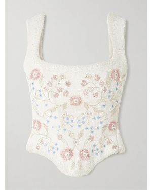 Clio Peppiatt Sophie Embellished Beaded Stretch-Tulle Bustier Top - Natural