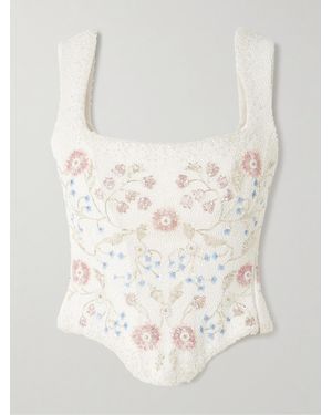 Clio Peppiatt Sophie Embellished Beaded Stretch-Tulle Bustier Top - Natural