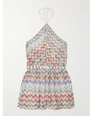Missoni Metallic Crochet-Knit Halterneck Playsuit - White