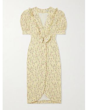 Alessandra Rich Garden Party Bow-Detailed Floral-Print Silk Crepe De Chine Midi Dress - Metallic
